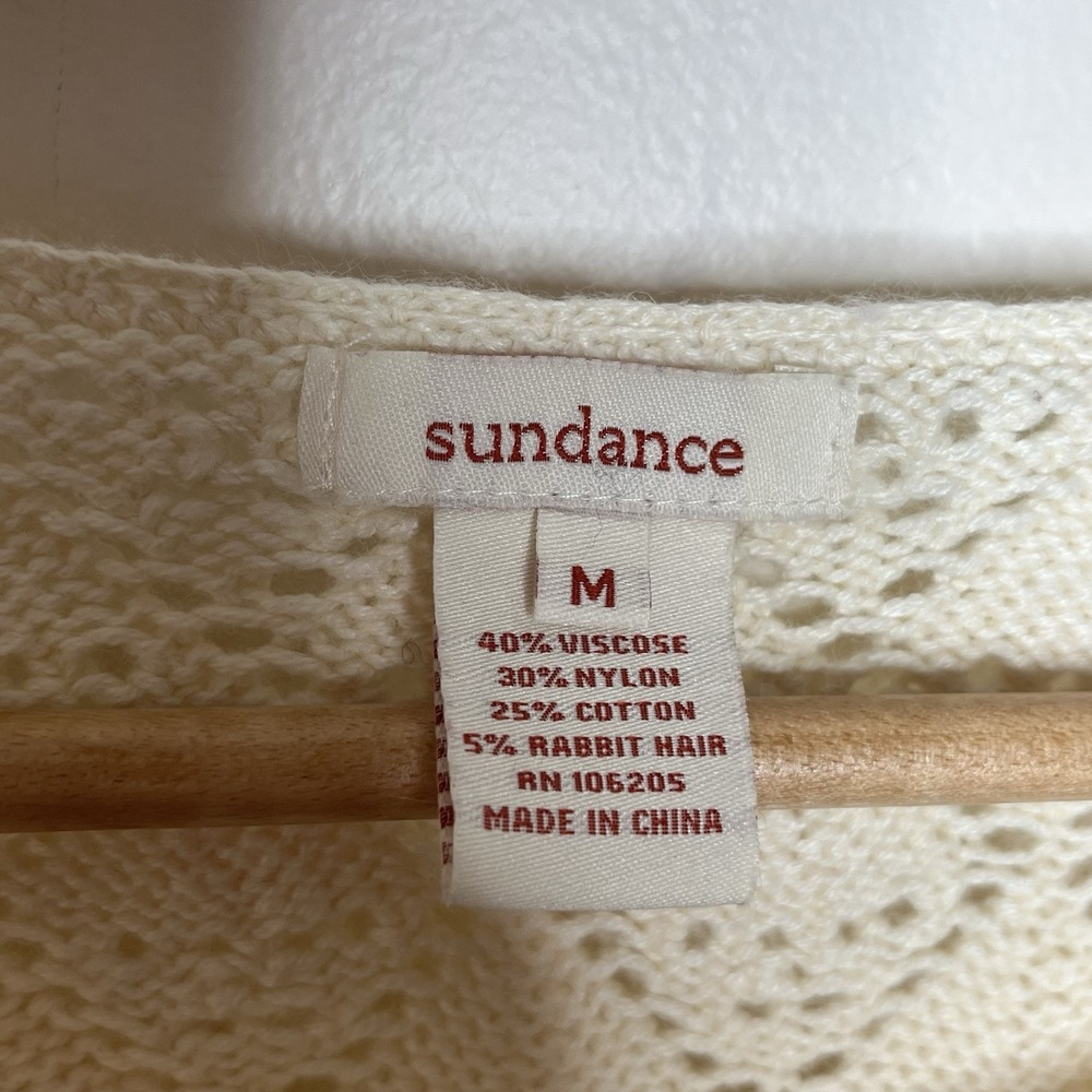 Sundance Pointelle Knit Sweater Ivory Cream Womens Size M Boho Cottagecore - Picture 5 of 6